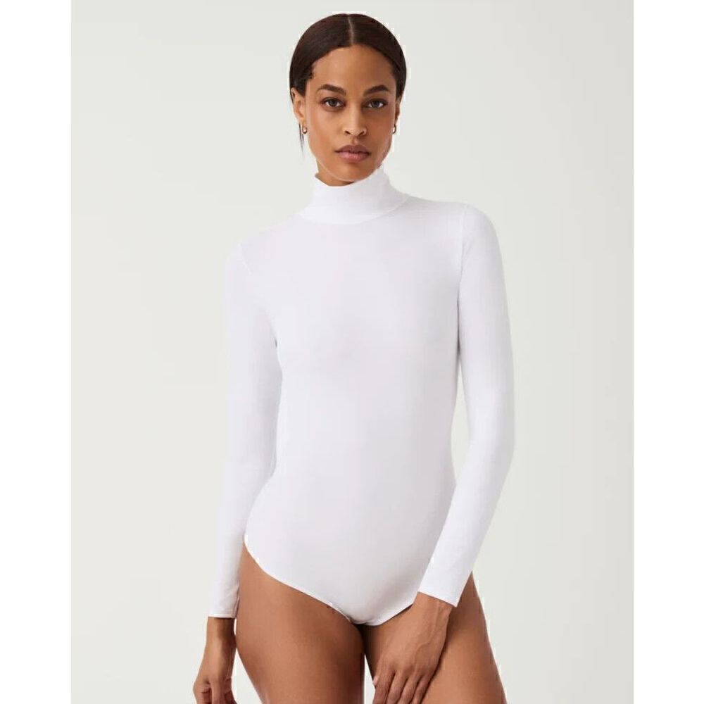 NEW Spanx Suit Yourself Long Sleeve Turtleneck Thong Bodysuit In White Size 1X - Picture 1 of 6